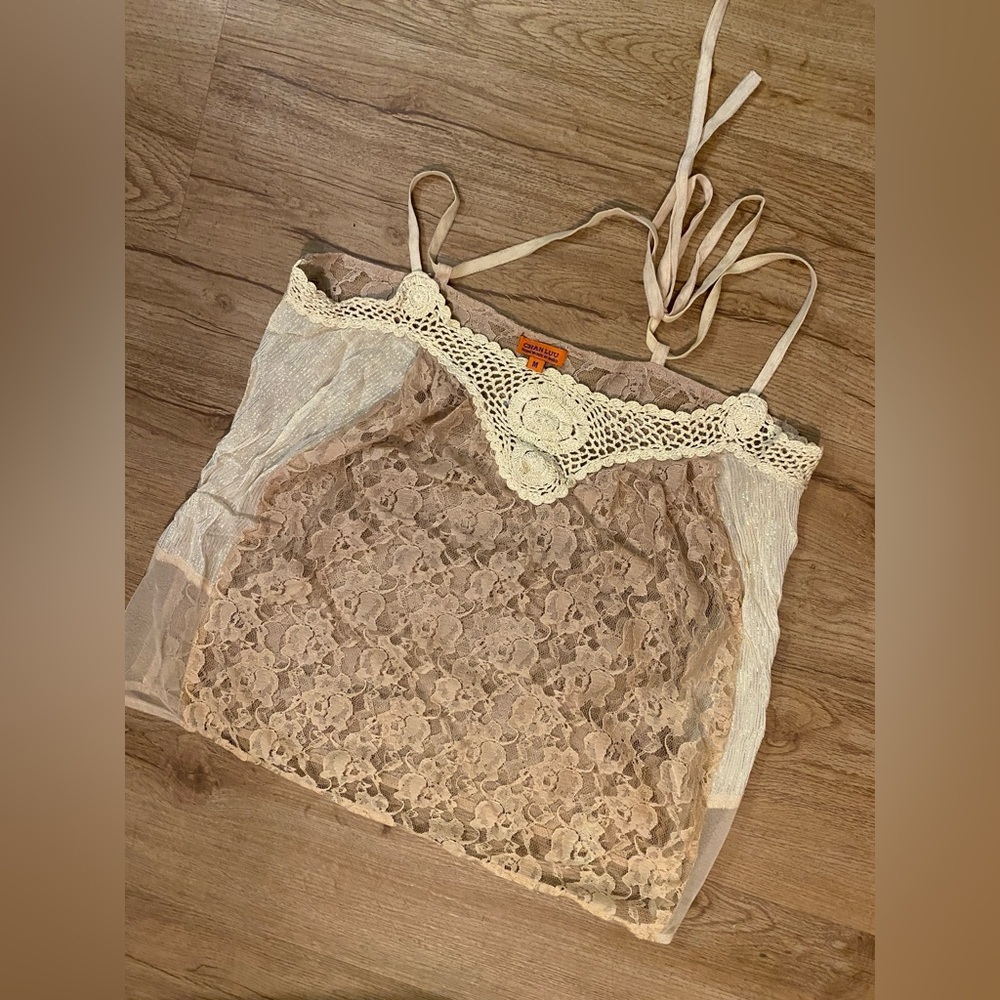 Chan Luu Lace Embellished Tan and Cream Camisole - Picture 6 of 9